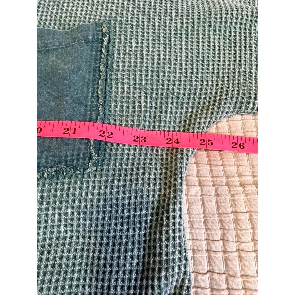 Womens Sage Green Beachy Lightweight Waffle Knit Henley Hoodie Indie Oversized - Picture 5 of 12